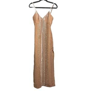 Vintage Giorgio Beverly Hills Champagne Embellished High Slit Body-con Maxi 6